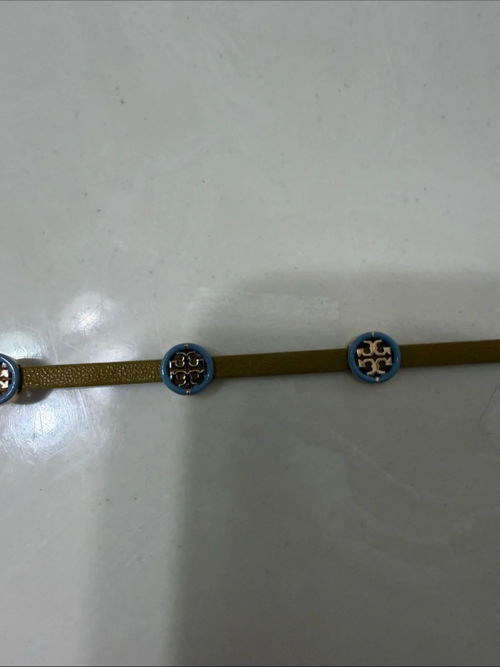 Tory Burch Gold-Tone Leather Bracelet with Logo Discs
